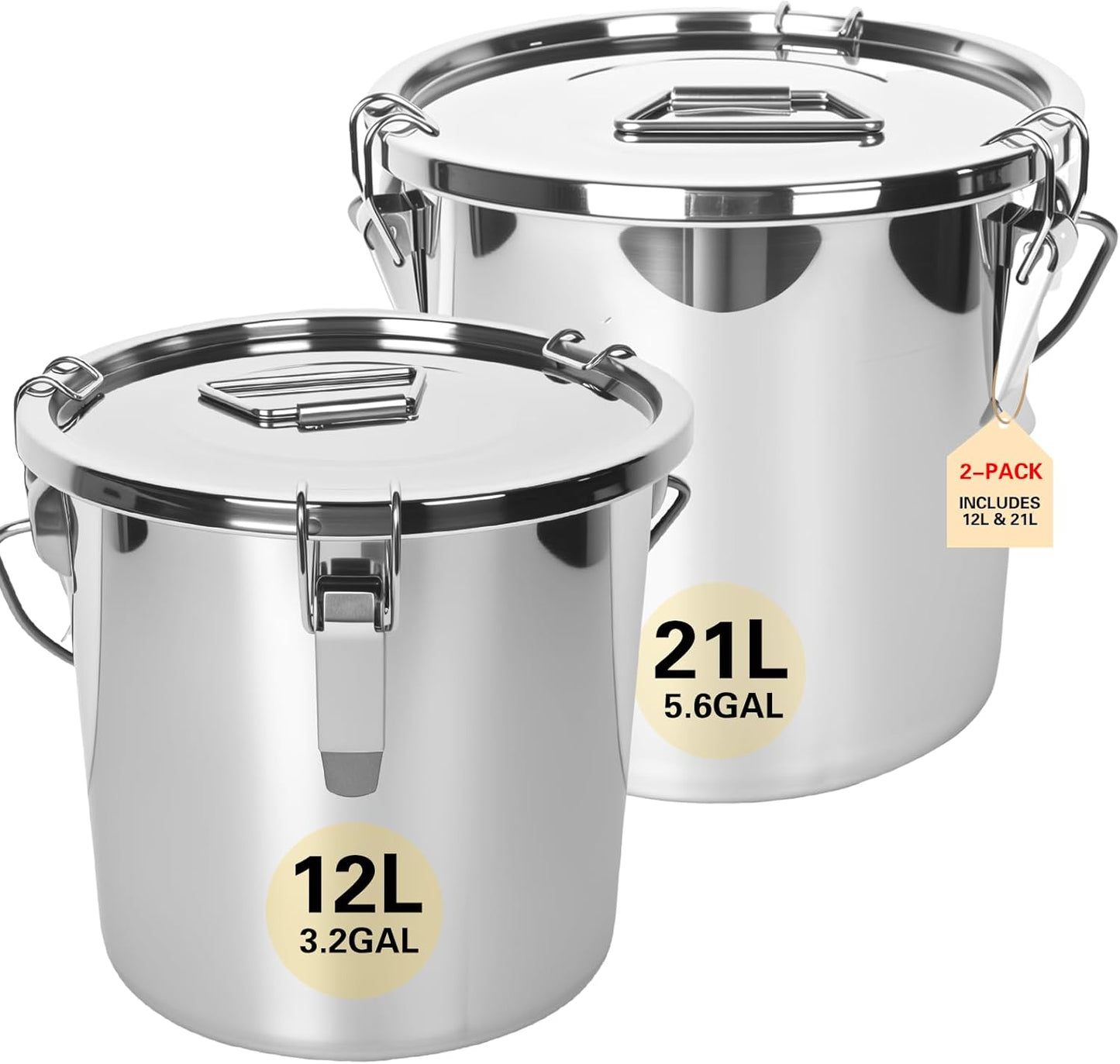 Recipientes herméticos acero inox 12L y 21L