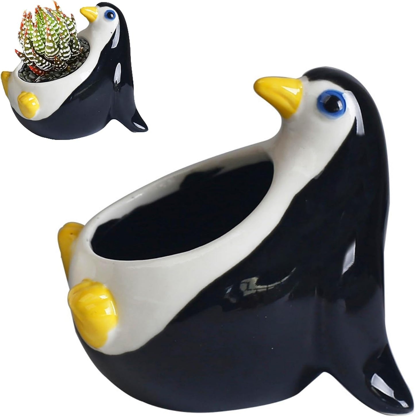 Macetas pingüino cerámica para suculentas con drenaje