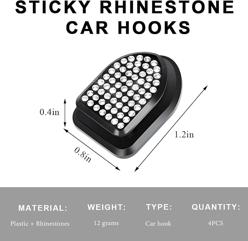 4 Pzas Ganchos Coche Mini Brillantes Adhesivos Cristal