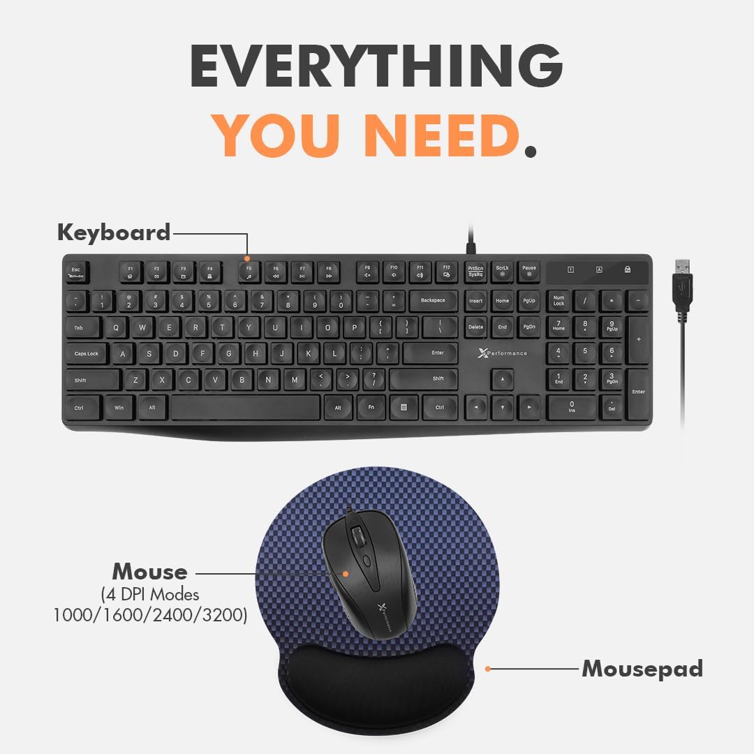 Combo teclado y mouse USB ergonómico con almohadilla