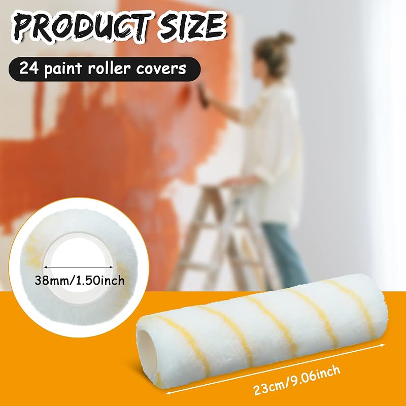 24 Cubiertas Rodillos Microfibra 9x1/2" Pintura