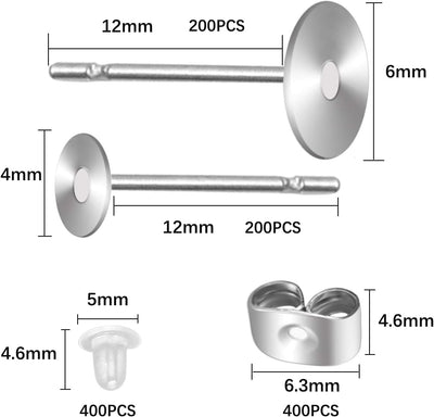 Postes acero inox y goma para aretes fabricación joyas