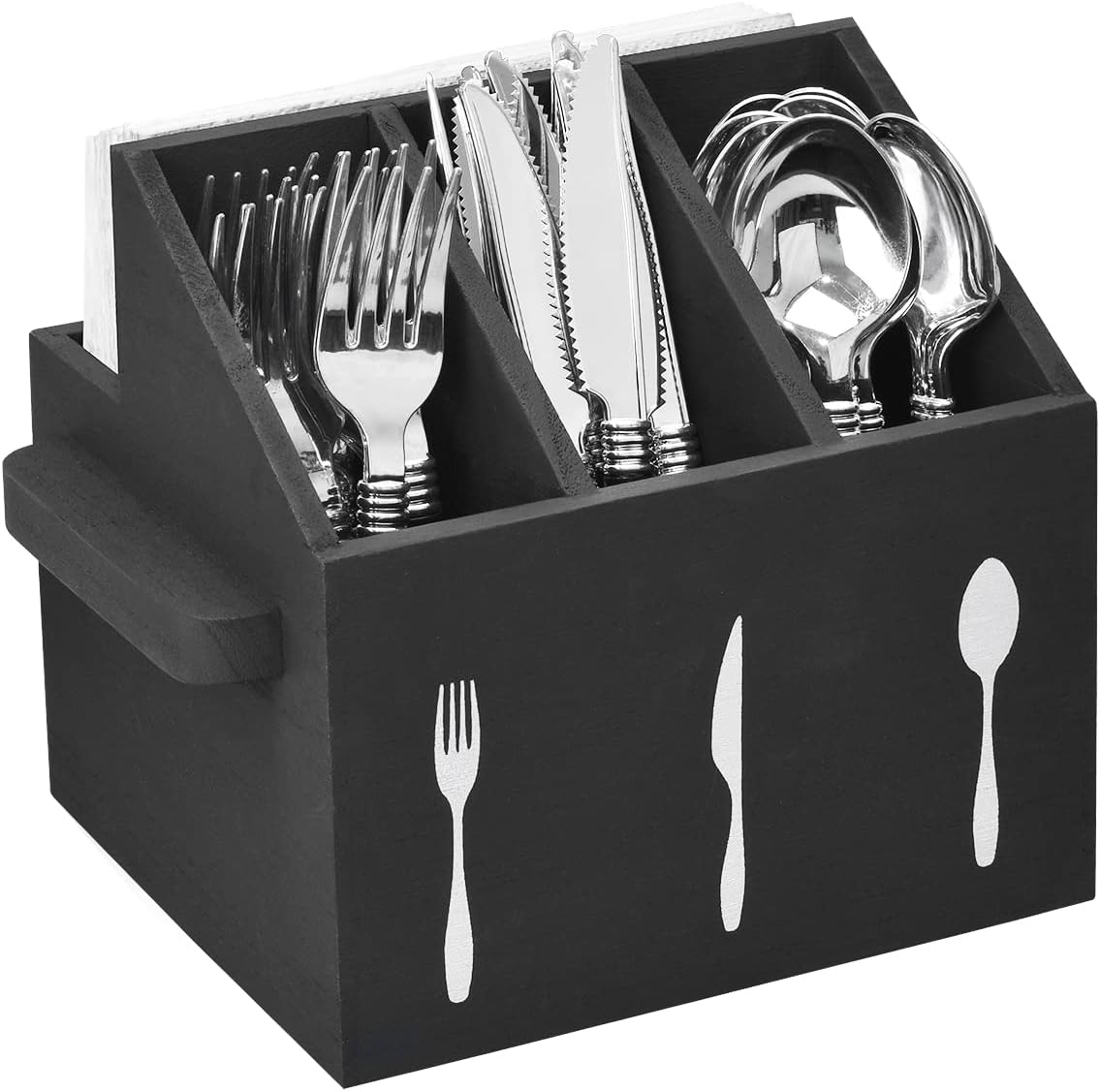 Organiz. cubiertos madera asas para encimera fiesta