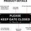 Letrero aluminio keep gate closed 9x3pulg impermeable paquete 3