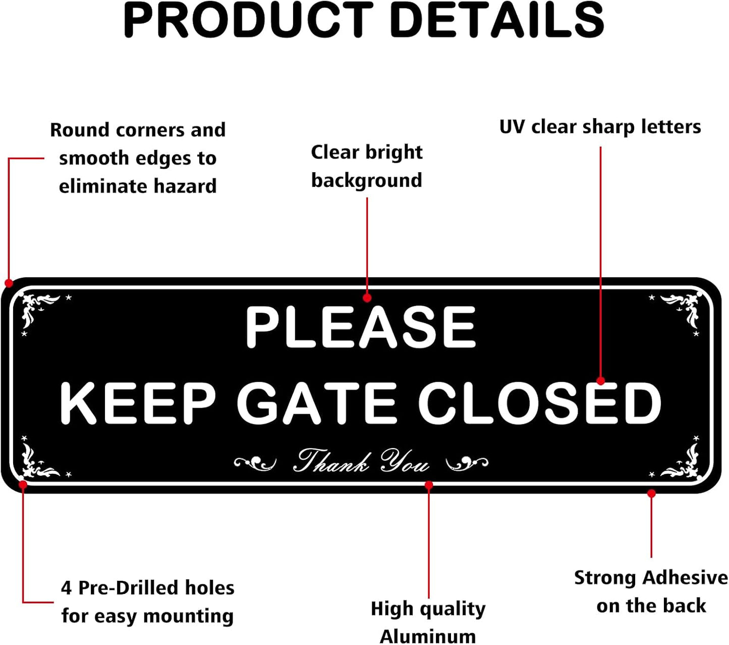 Letrero aluminio keep gate closed 9x3pulg impermeable paquete 3