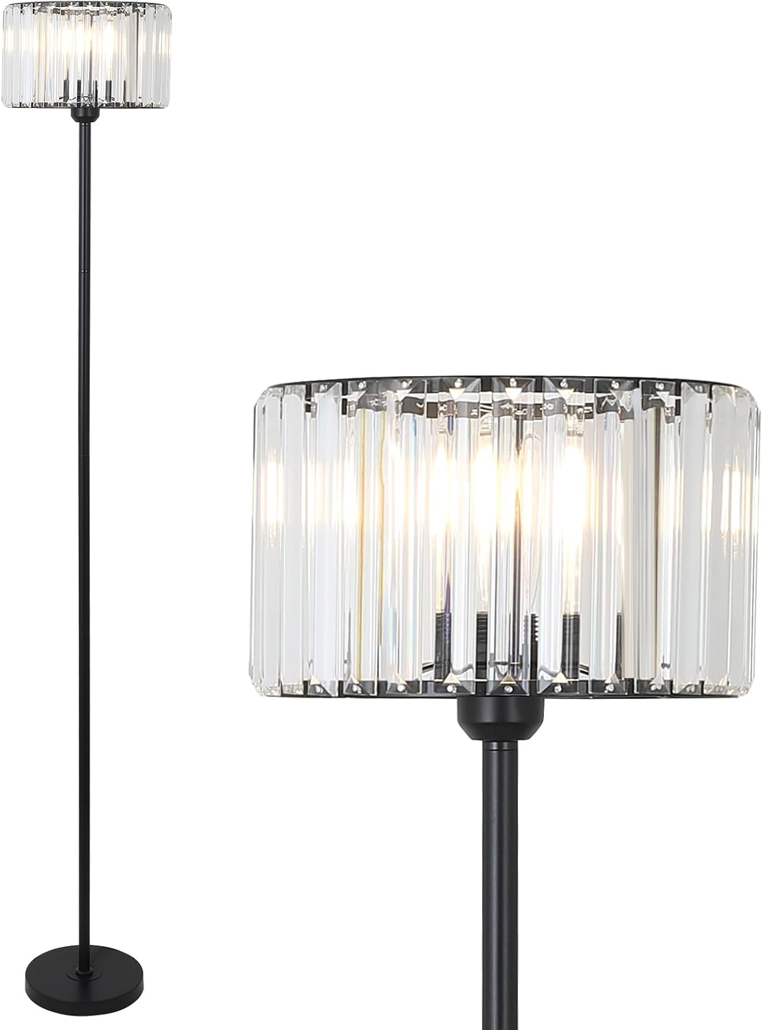 Lámpara pie negra moderna sala cristal K9 interruptor