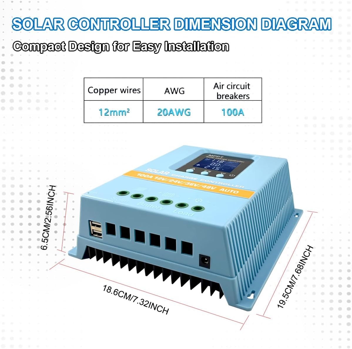 Cargador solar MPPT 60A/80A/100A doble USB 3 etapas LCD