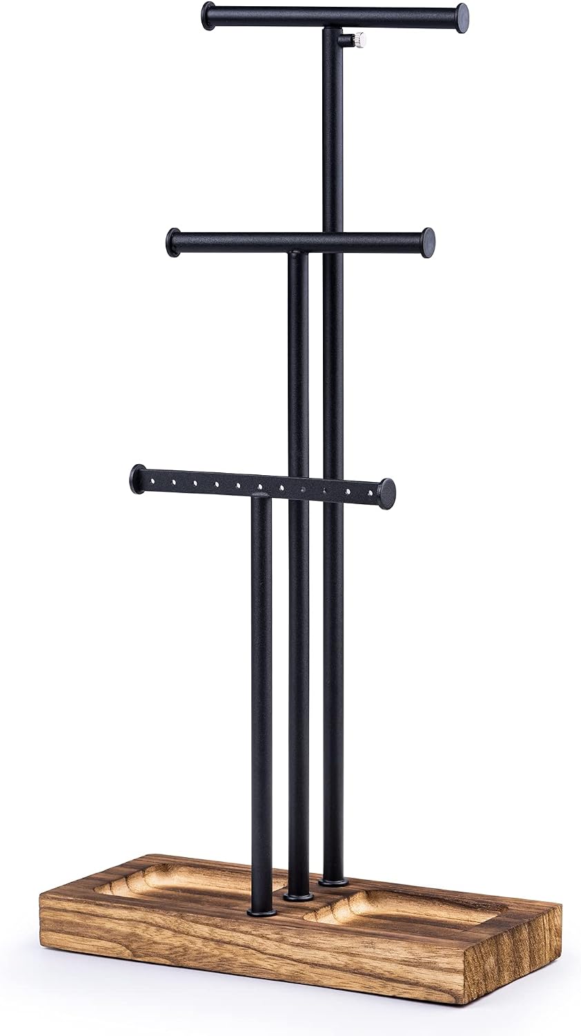 Organiz. joyas soporte metal base madera negro