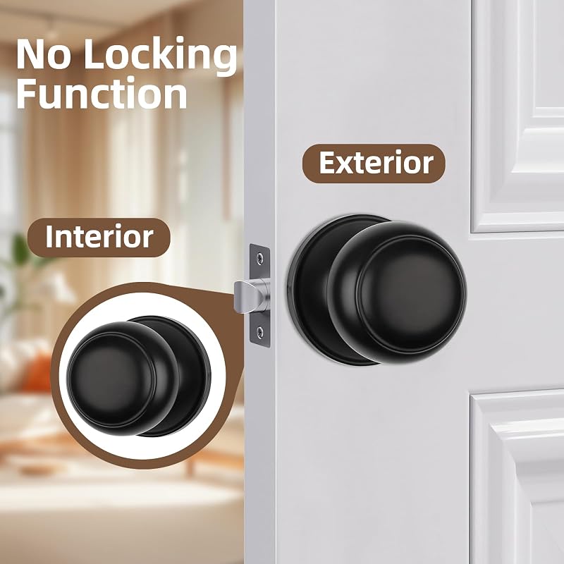 Pomo puerta redondo interior negro mate para dormitorio baño