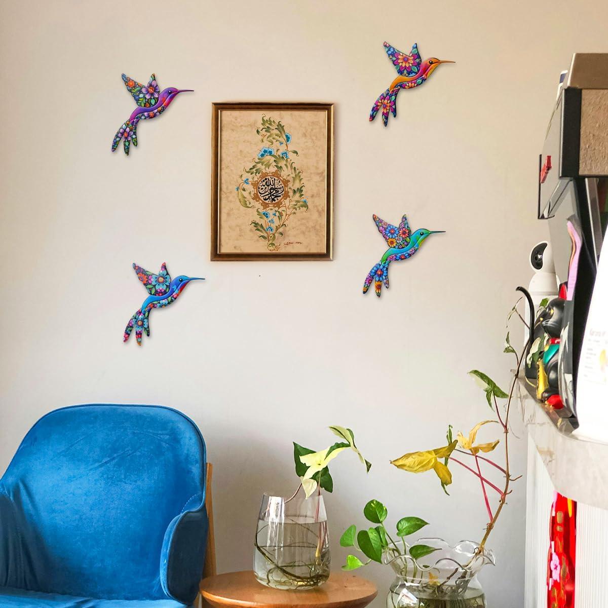 Arte pared colibrí metal 4 Pzas para jardín y balcón