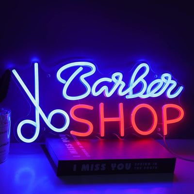 Letrero neón led peluquería estudio 15.75pulg azul rojo
