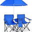 Silla campamento doble plegable con paraguas y mesa portátil