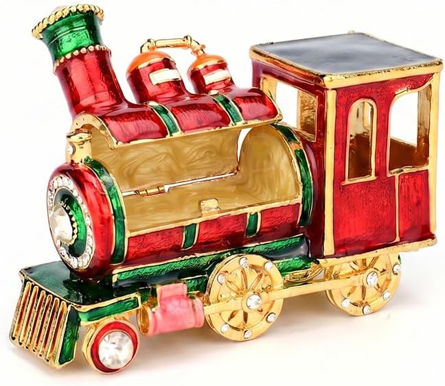 Caja joyería tren vapor bisagras cristal esmaltado