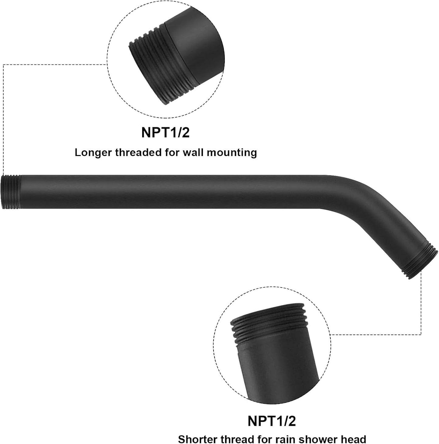 Brazo ducha acero inox 304 montaje pared 30.5cm negro mate