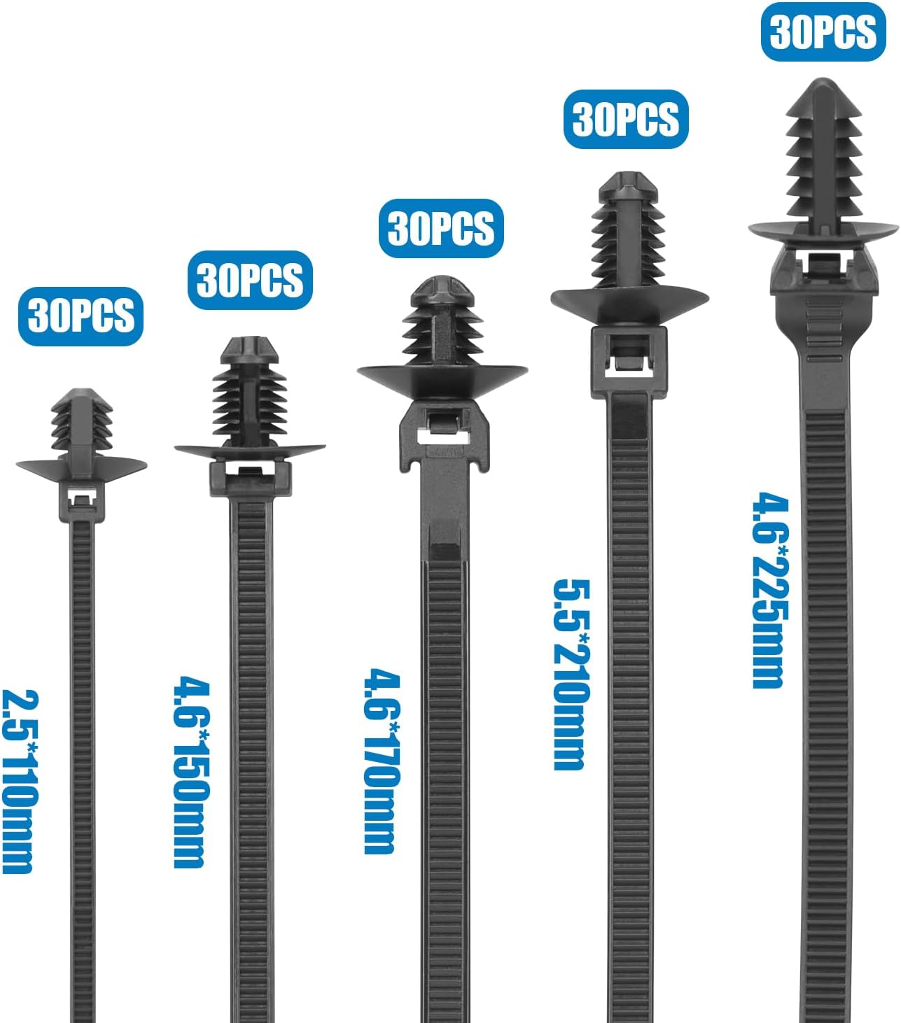 150 Pzas Bridas Cable Montaje a Presión Negro Automóvil