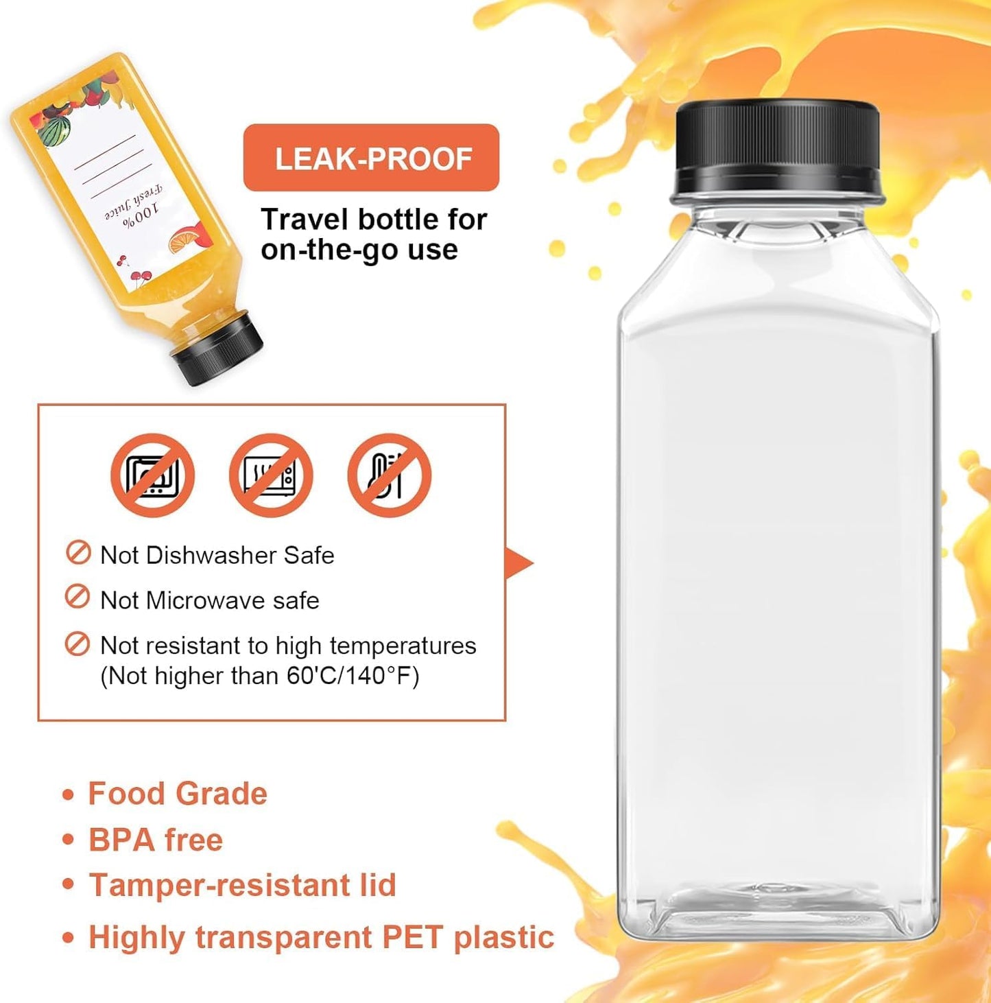 56 Botellas Jugo 8oz Vacías Reutilizables con Tapas