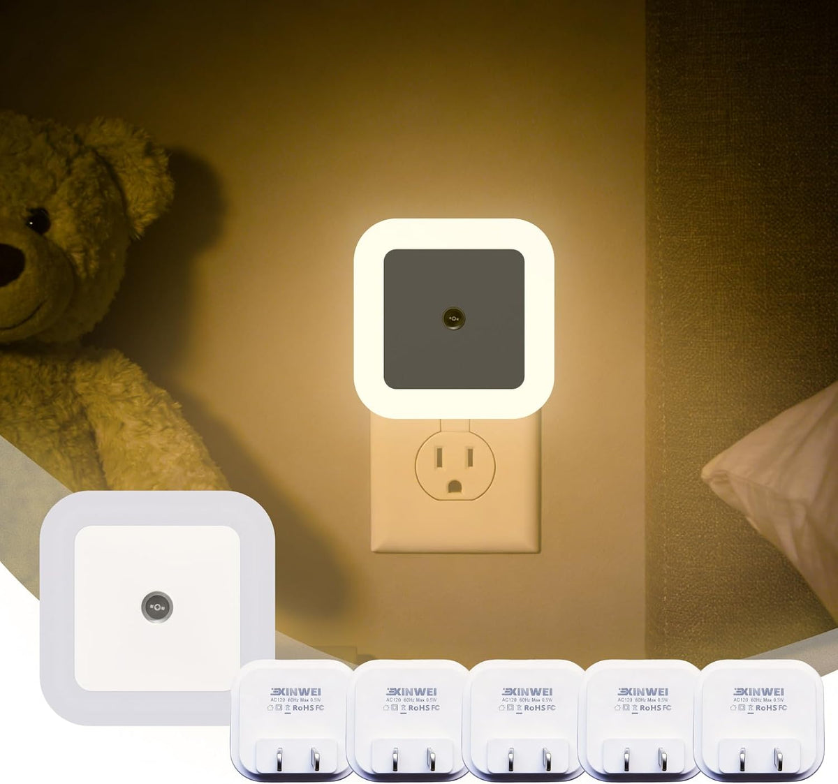 Luces nocturnas enchufables led sensor atardecer dormitorio
