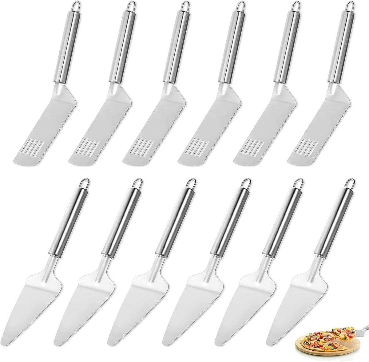 Juego de 12 piezas para servir tartas de acero inoxidable con espátula dentada
