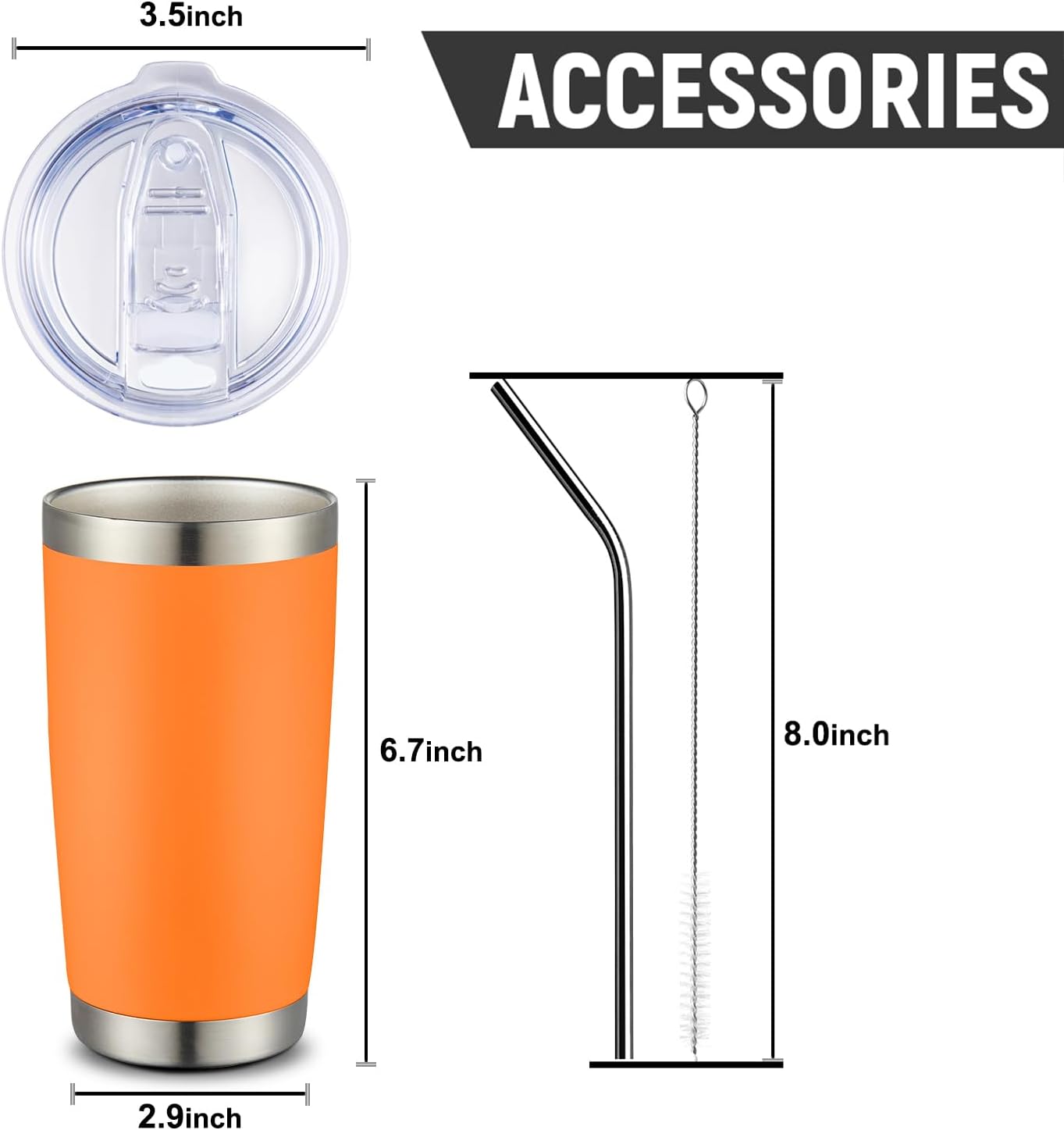 Vaso acero inox 20oz aislamiento vacío con tapa y pajita