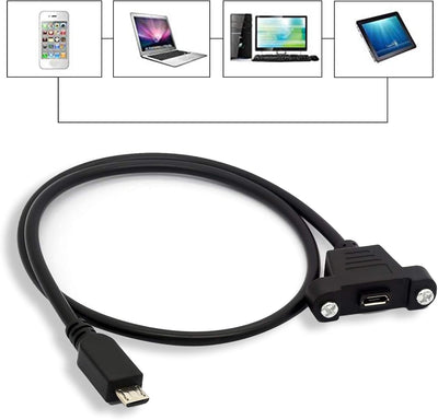 Cable micro USB 2.0 macho hembra 1pie orificio montaje