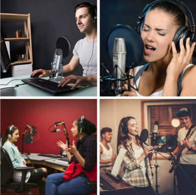 Micrófono estudio con filtro pop forma redonda