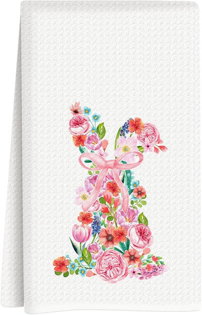 Toallas de cocina de conejito de Pascua con lazo rosa para baño y hogar