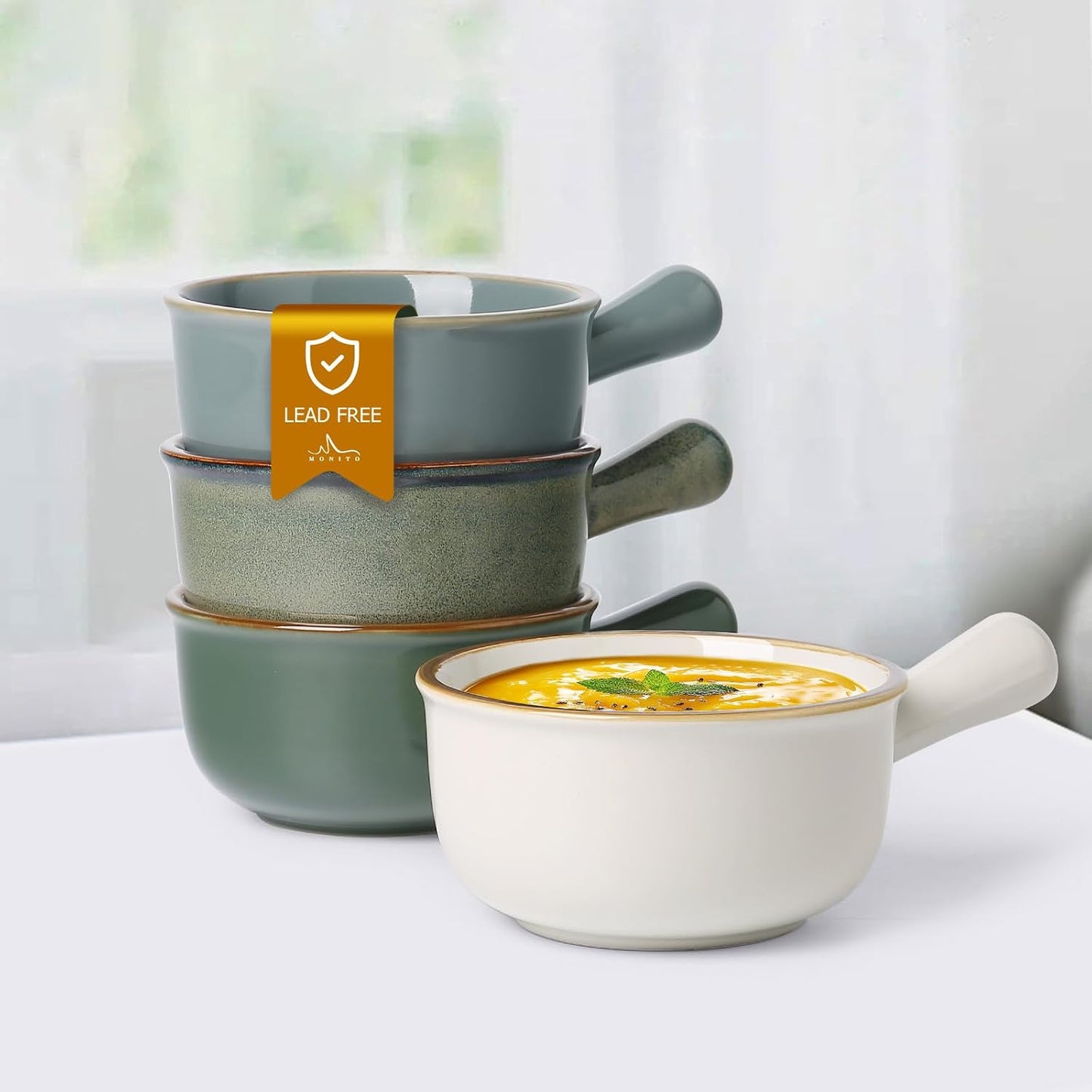 Tazones sopa cerámica con asas aptos horno 16oz