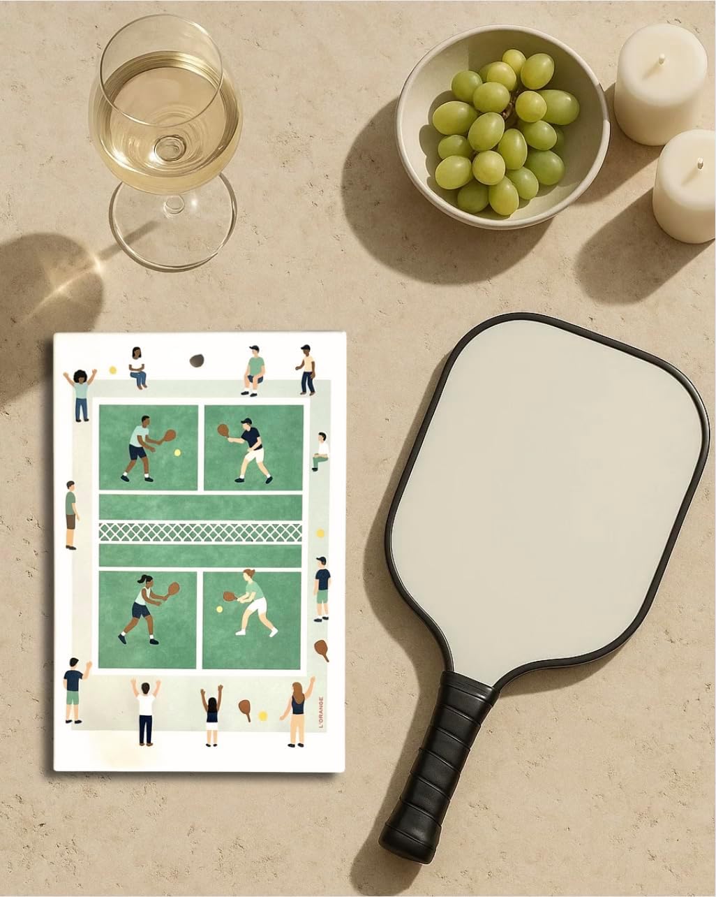 Tabla de Quesos Pickleball Cerámica Base Corcho 7.9x11.8pulg