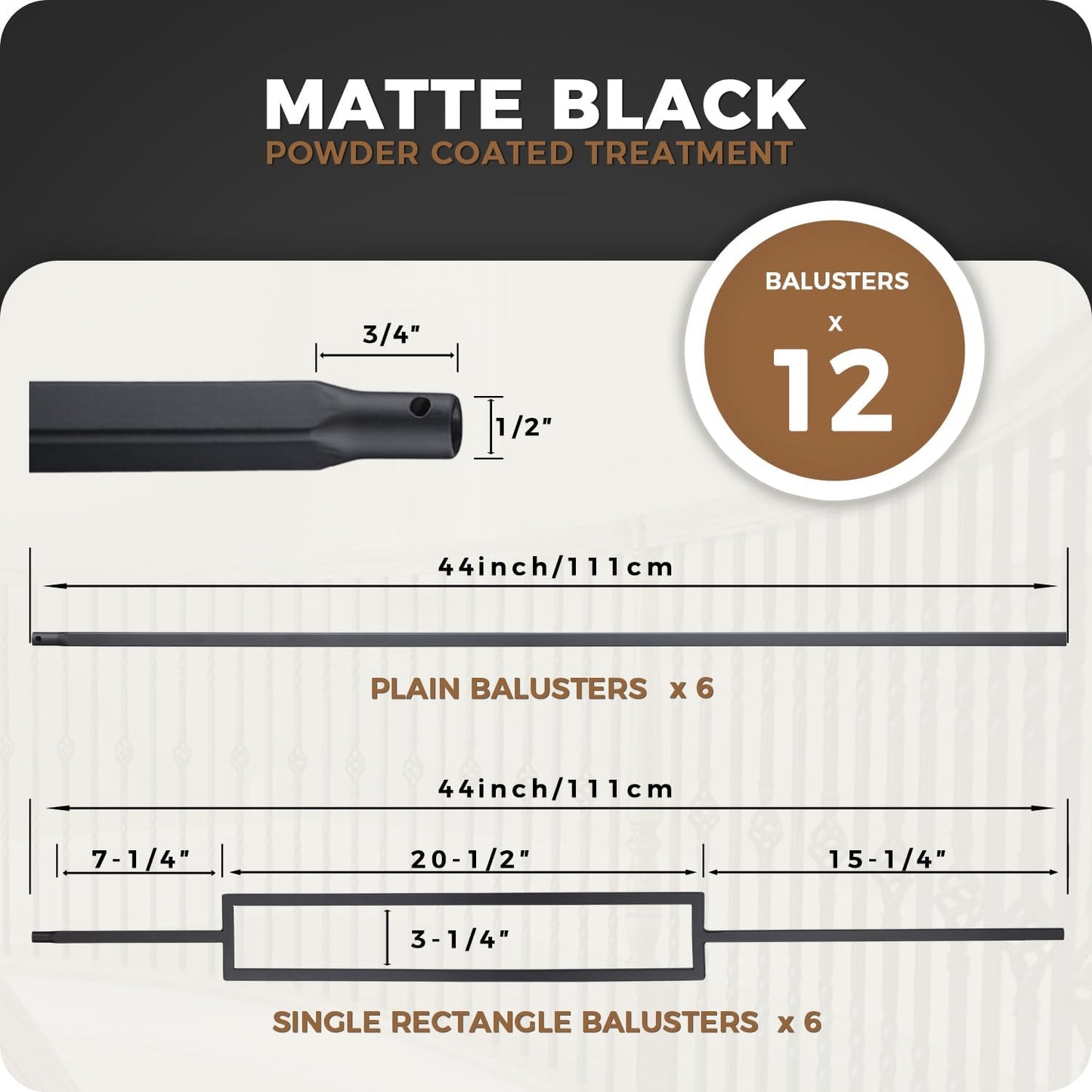 12 Balaustres Hierro Forjado 44pulg Negro Cubierta