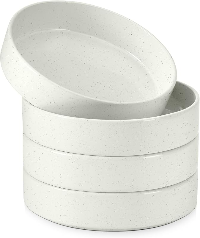 4 Pzas Cuencos Cerámica 35oz para Pasta Sopa Ensalada Blanco