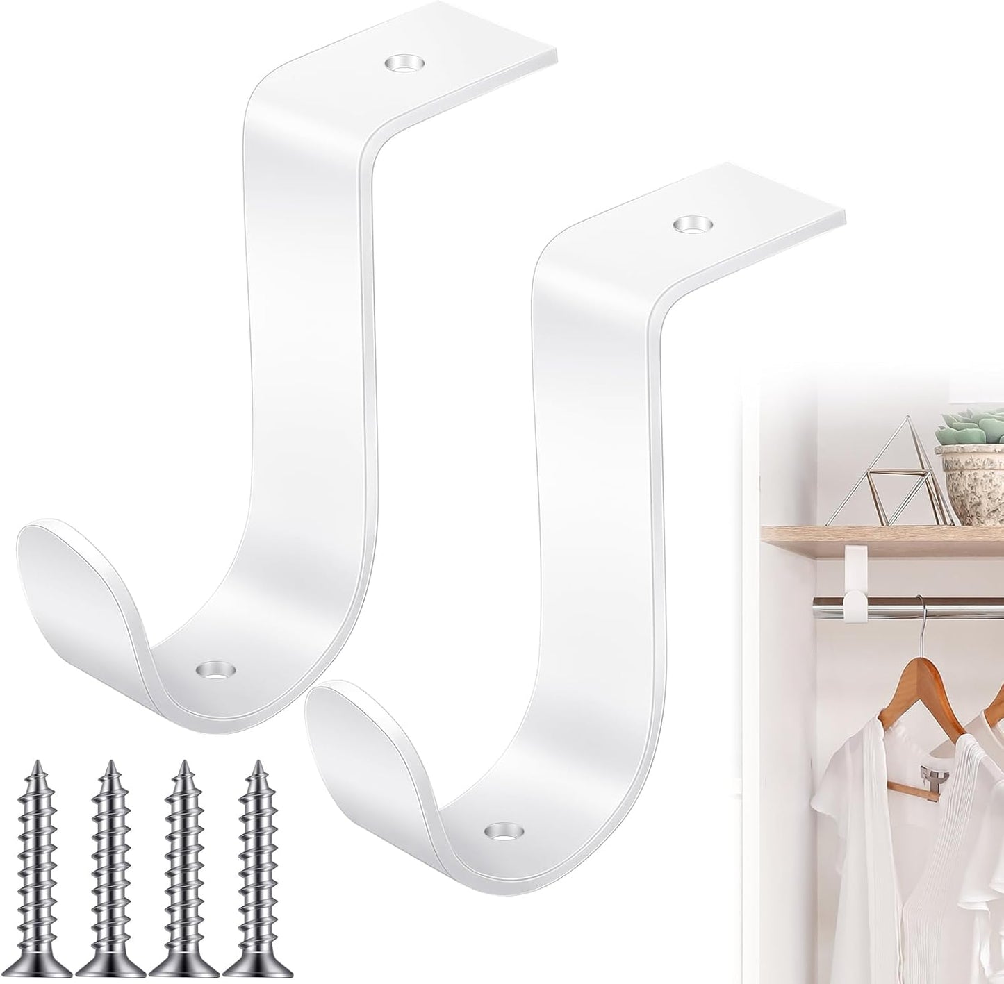 2 Soportes Barra Armario Metal Resistente 1.38" Blanco