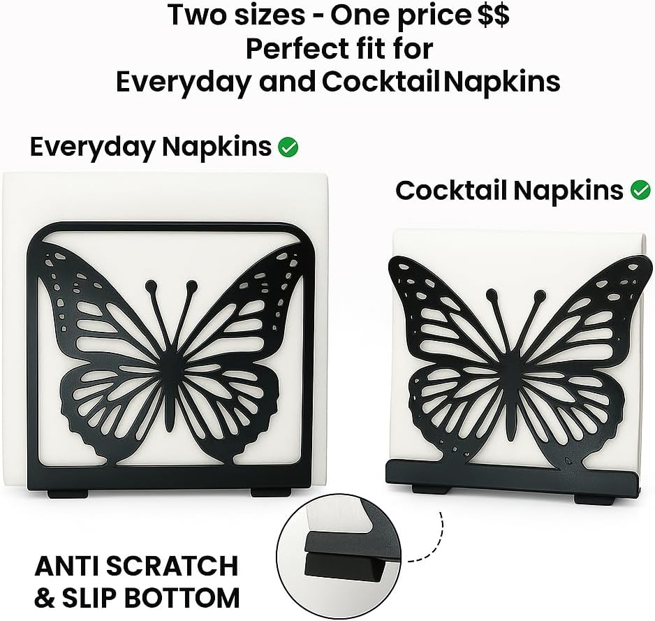Juego 2 soportes servilletas metal diseño mariposa negro cocina bar