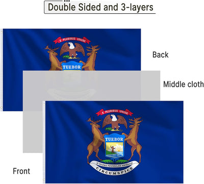 Bandera Michigan 3x5ft poliéster 3 capas doble cara