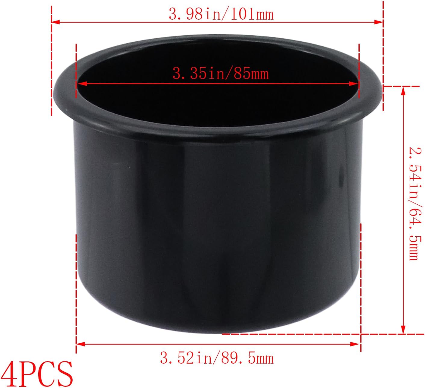 4 Portavasos Plástico Negro 4x2.6" Repuesto Sofá Reclinable