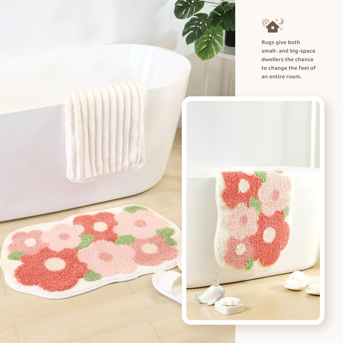Tapete baño microfibra antiderrap 20x31" flores