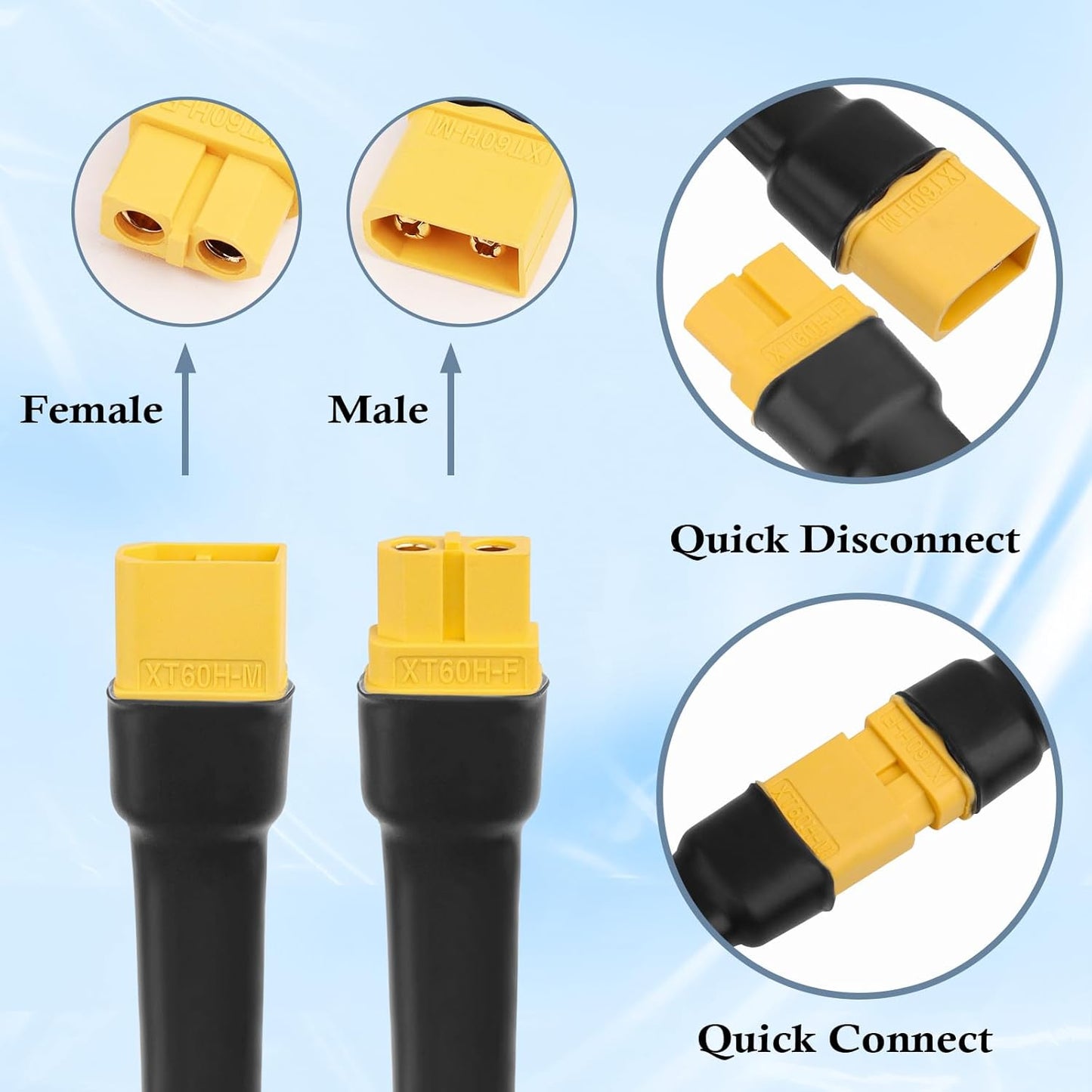Cable XT60 10AWG 6ft conector macho a hembra para batería RC