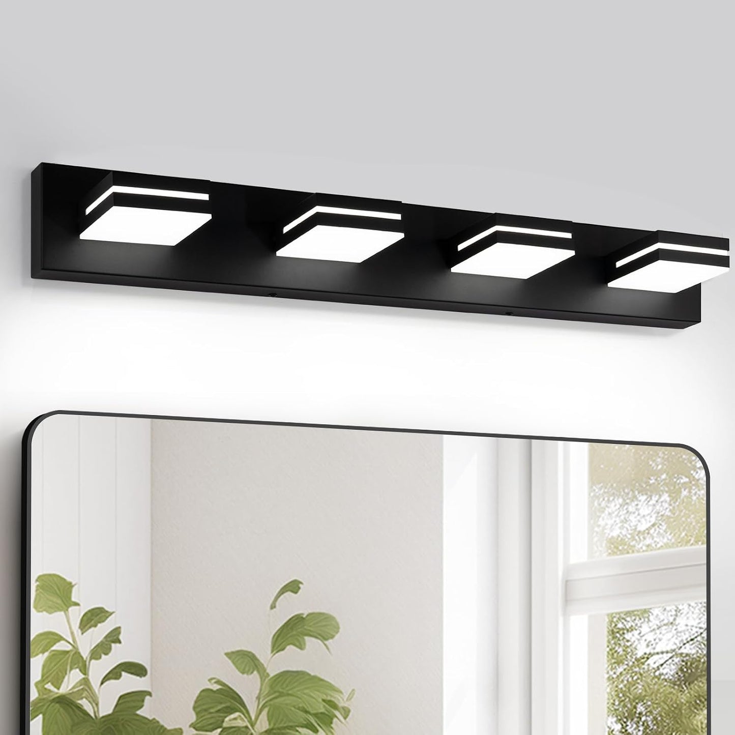 Lámpara baño LED 4 luces negro sobre espejo
