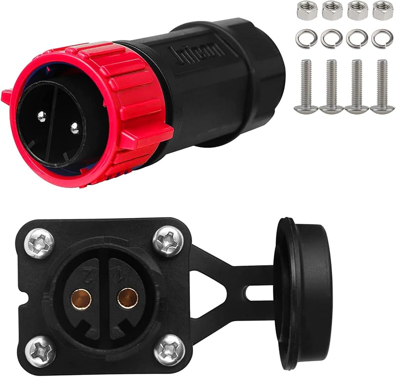 Conector 50A IP67 2 pines para matriz solar y motor caravana rojo