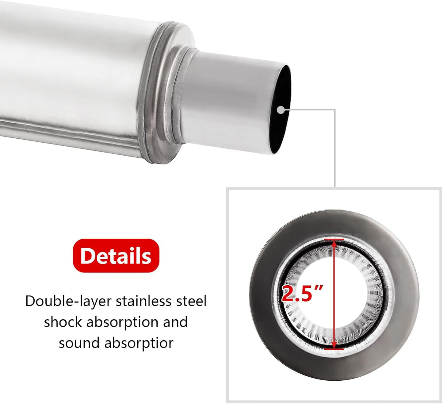 Silenciador escape 2.5pulg acero inox diseño directo