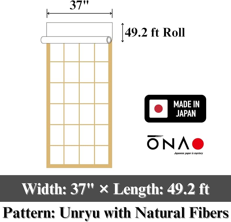 Rollo papel Shoji 37pulg x49.2pies patrón Unryu natural