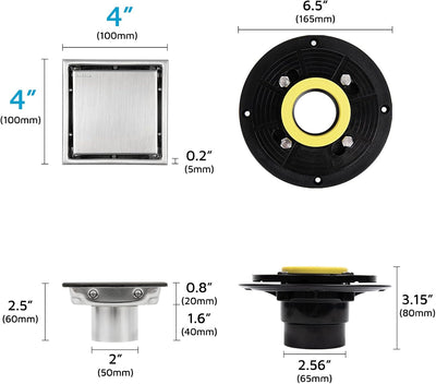 Desagüe ducha cuadrado 4pulg rejilla níquel acero inox