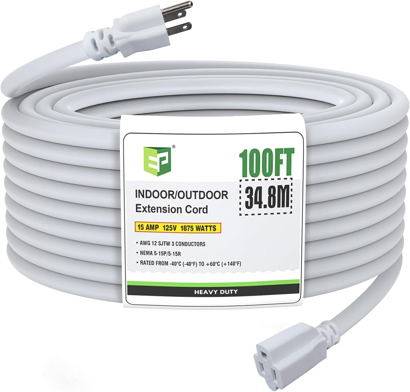 Cable extensión exterior 100ft 12/3 SJTW 3 clavijas blanco