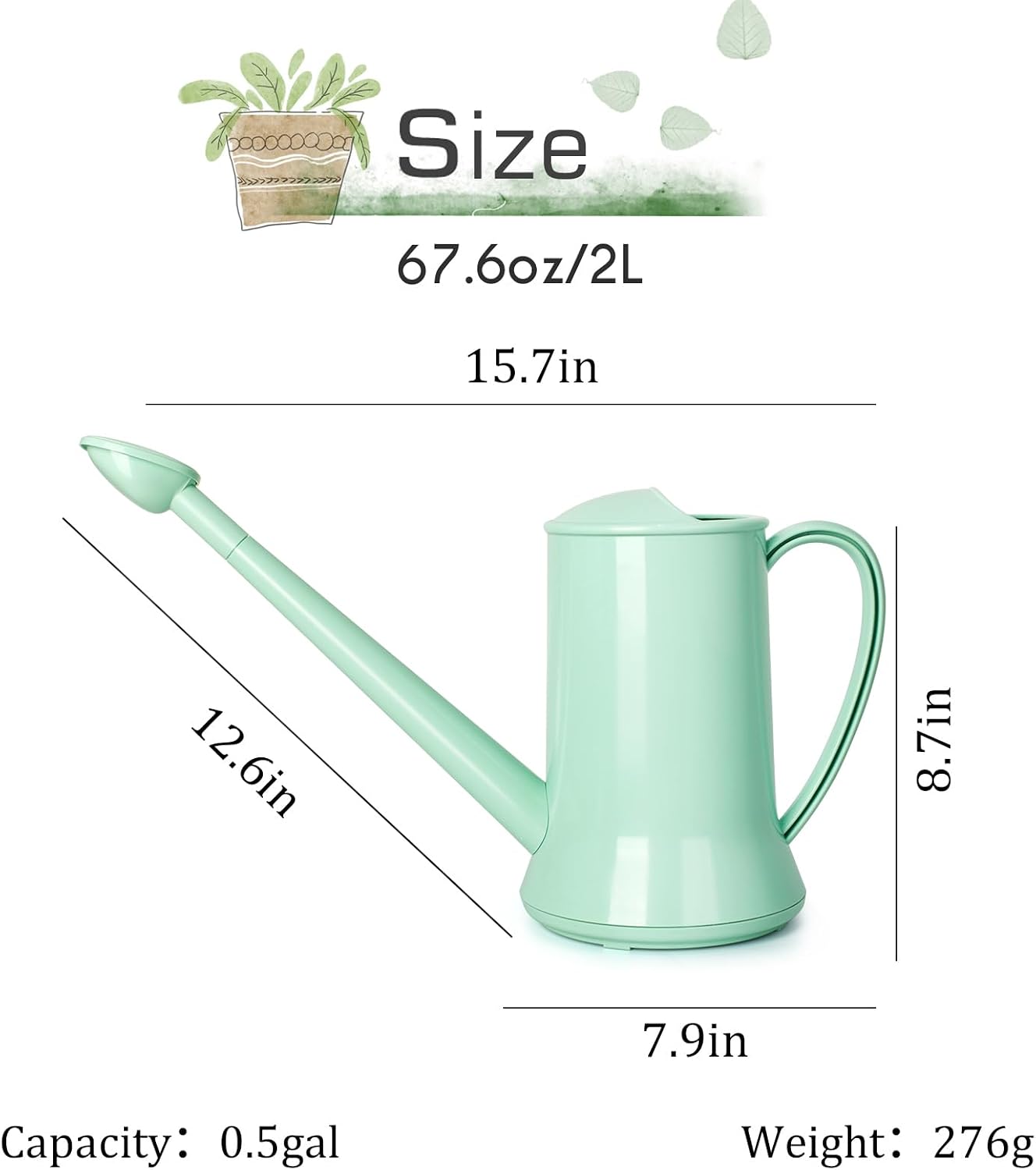 Regadera 2L pico largo boquilla extraible para plantas
