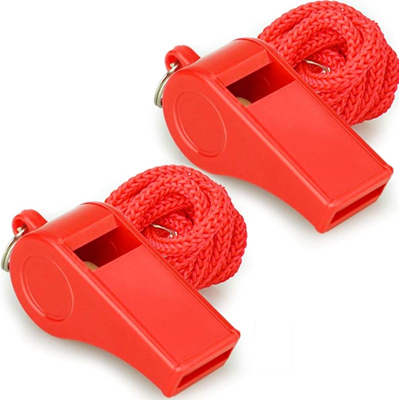Silbato emergencia rojo con cordón 2 pack plástico sonido fuerte