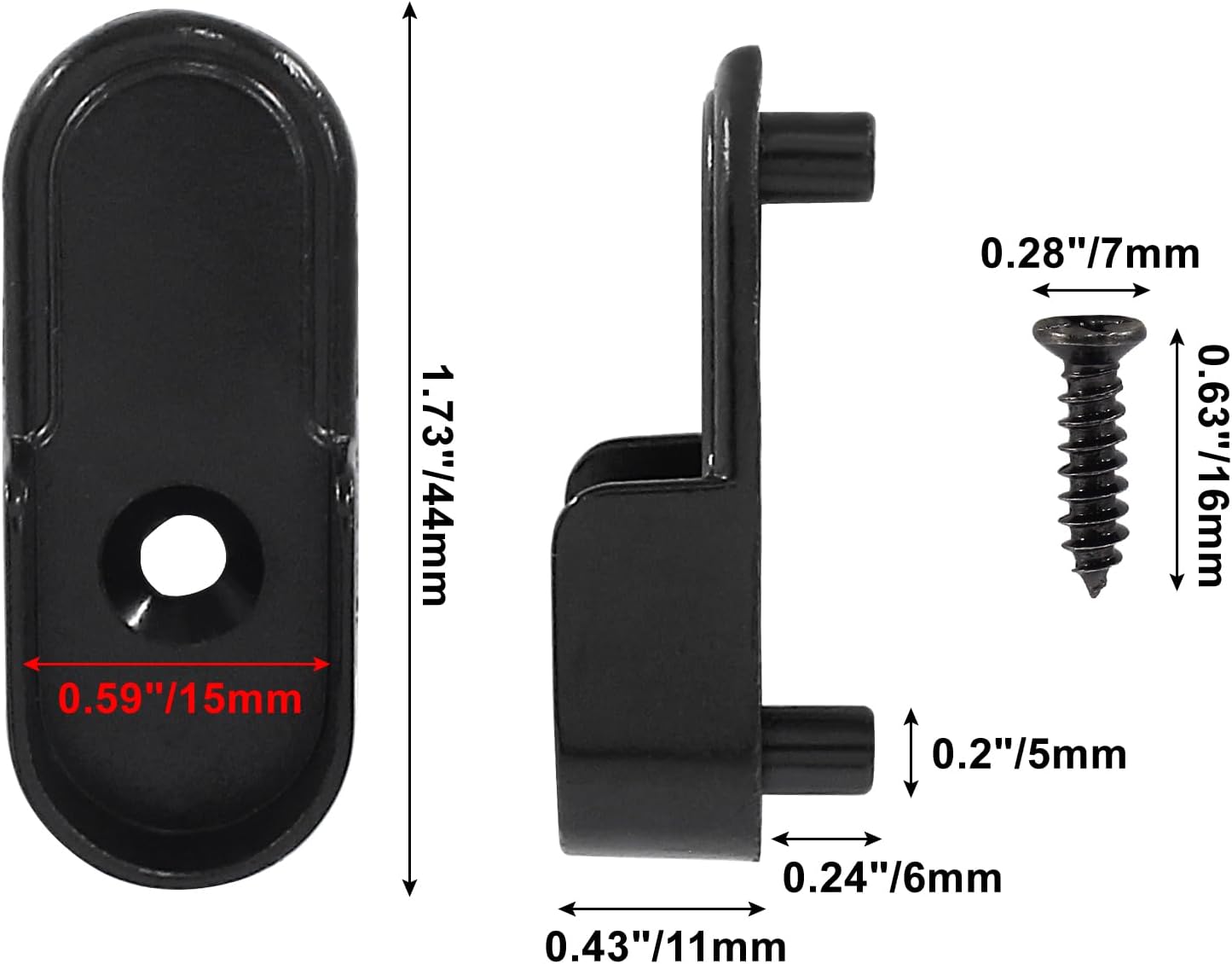 Soporte ovalado para barra armario 0.59x1.18" color negro