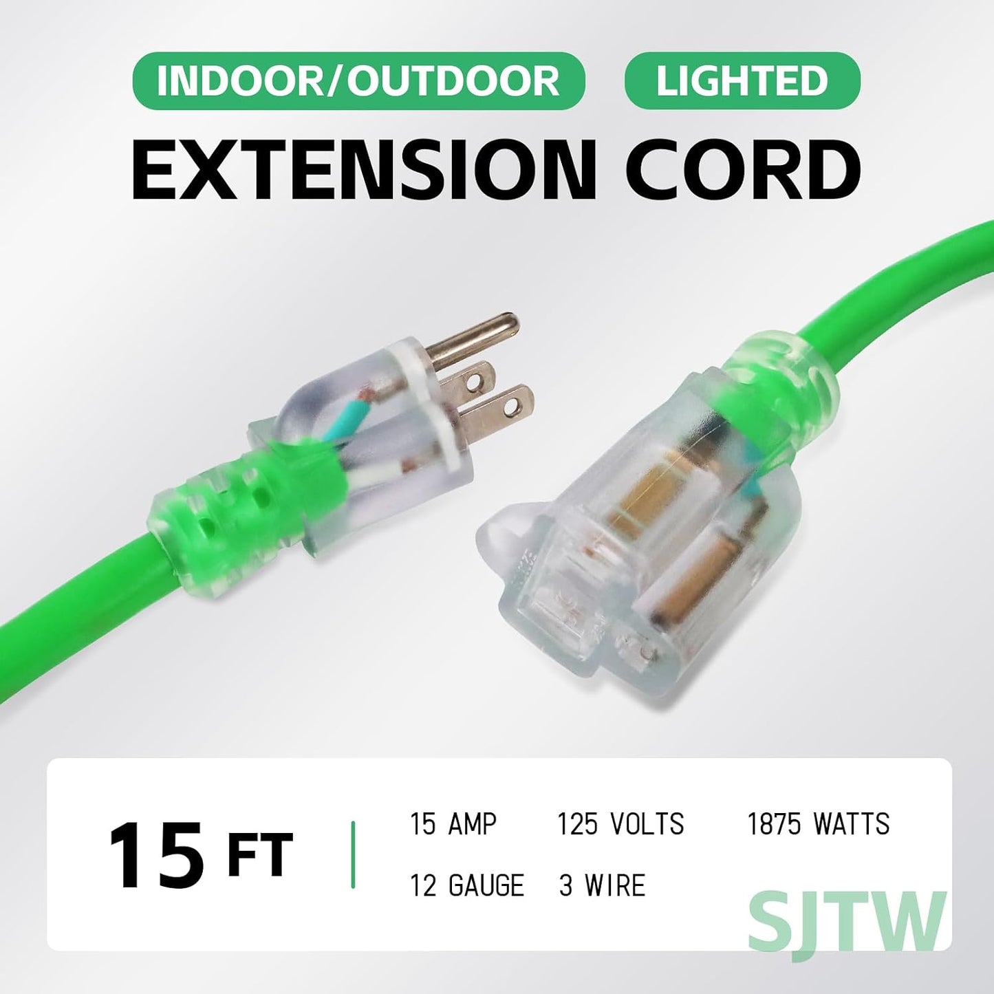 Cable extensión exterior 15ft 12/3 SJTW resistente agua