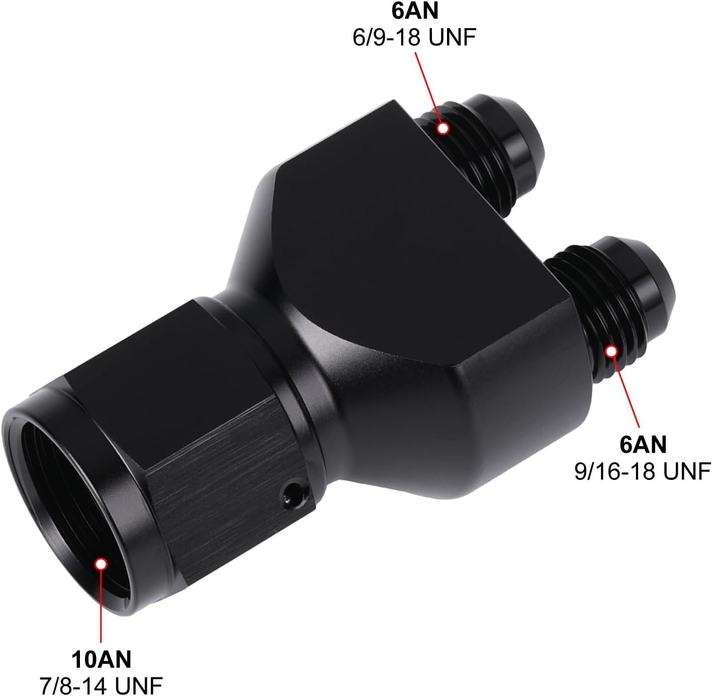 Adaptador tubería combustible aluminio negro 10AN a 6AN