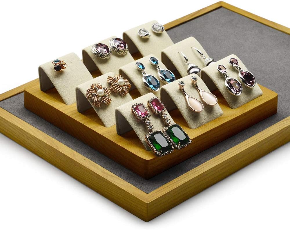 Soporte joyas madera maciza escaparate blanco crema