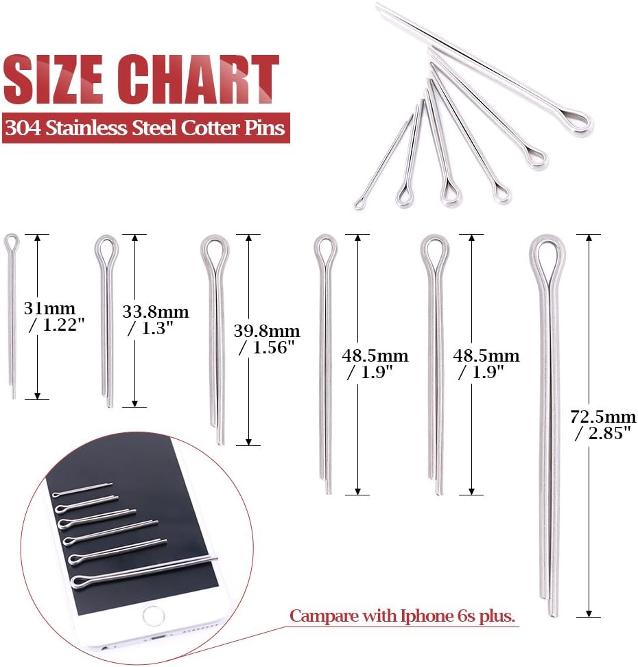 Kit 90 pasadores chaveta acero inox 304