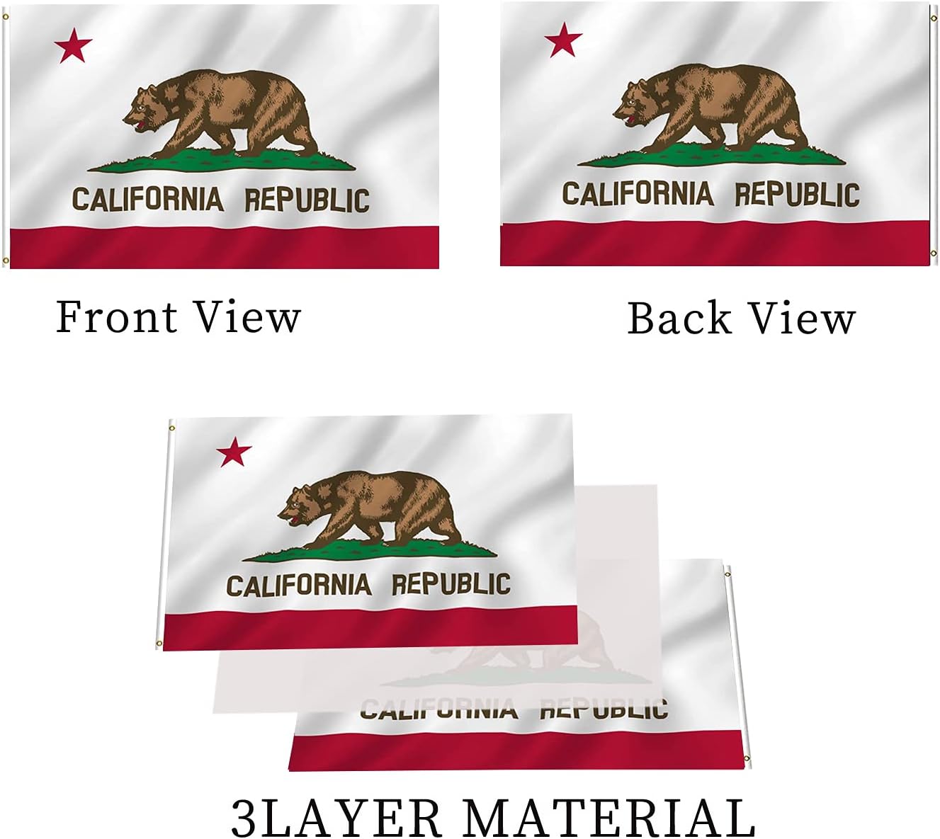 Bandera California doble cara 2x3 exterior 3 capas oso